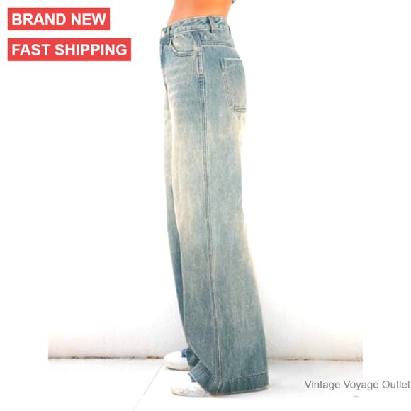 Vintage Boyfriend Jeans Wide Leg Baggy Denim Pants Mid Waist Streetwear - Picture 2 of 6